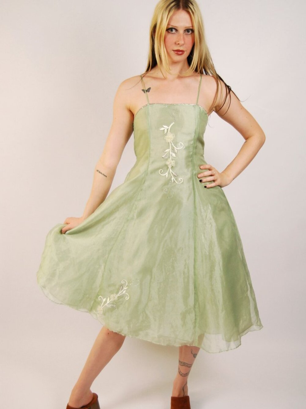 90s Fairy Gown (XS) green sage vintage mini dress homecoming formal cute y2k
